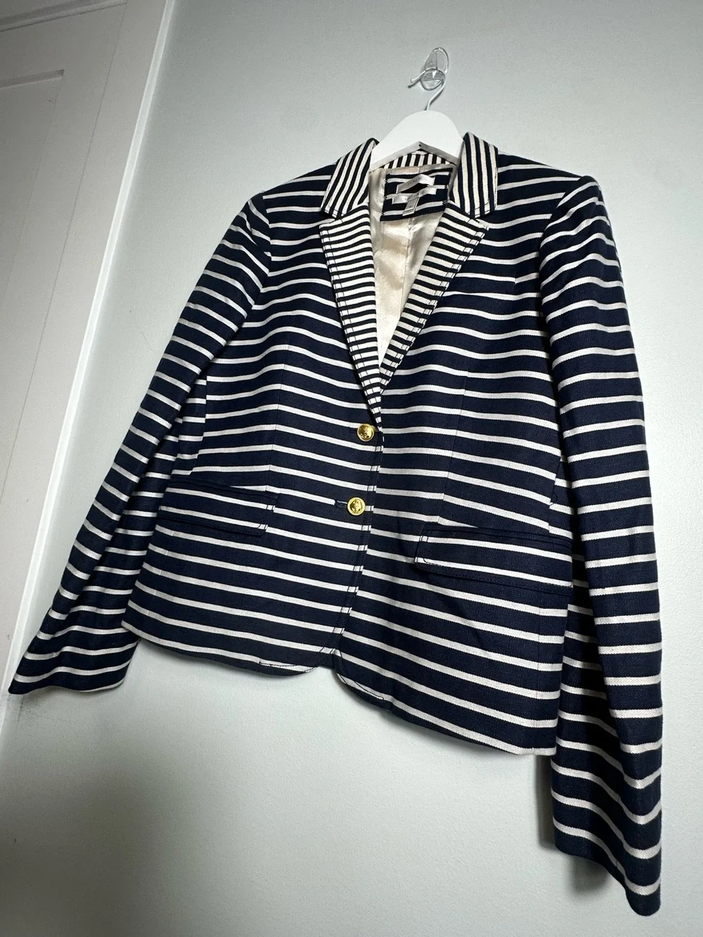 J.Crew Navy Stripped Schoolboy Linen Cotton  Blazer Size 12